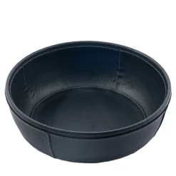 Round Blue Faux Leather Serving Bowl