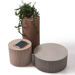 Round Corkcrete Taupe Aluminum Side Table #3