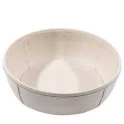 Round Cream Faux Leather Serving Bowl