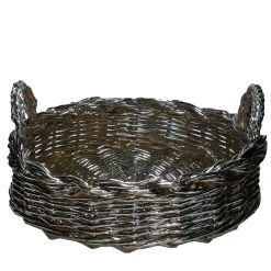 Round Metal Plated Woven Decorative Basket Tray