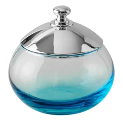 Rounded Blue Crystal Jar with Silverplated Lid