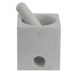 Rounded Cube White Marble Mortar and Pestle