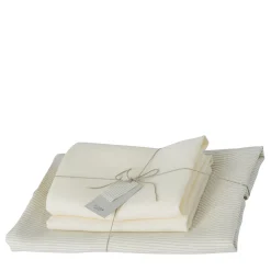 Runner in White Pinstriped Hemp Cloth with 2 White Napkins
