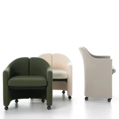 S142 Beige Tall Armchair with Casters by Eugenio Gerli