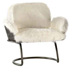 70s White Furry Armchair