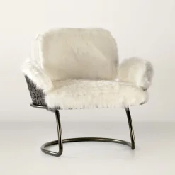 70s White Furry Armchair
