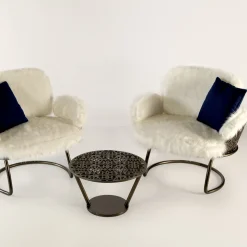 70s White Furry Armchair
