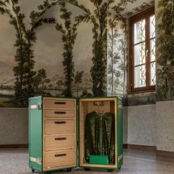 Saint-Tropez Green Wardrobe Trunk with Oak Inserts