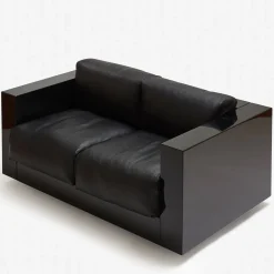 Saratoga Black 2-Seat Sofa by Lella and Massimo Vignelli