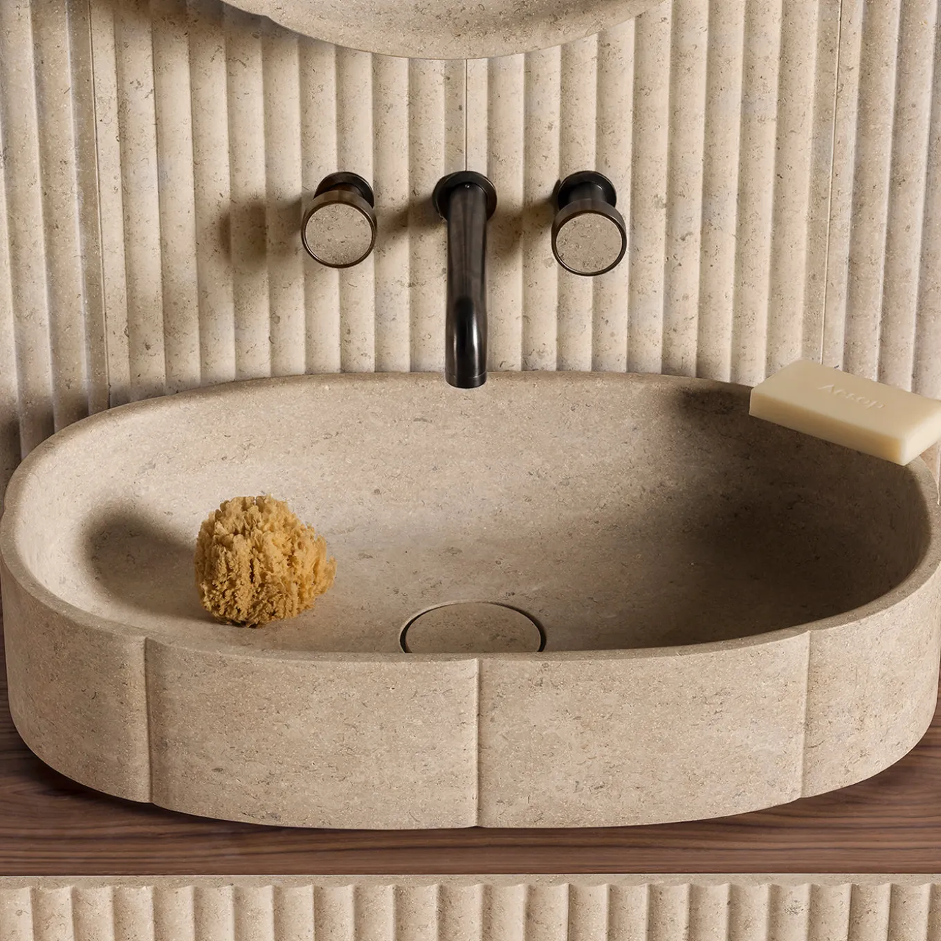 Sartoriale Oval Beige Marble Countertop Washbasin