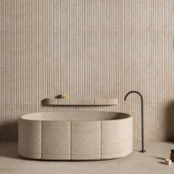 Sartoriale Oval Beige Marble Bathtub by Federico Peri