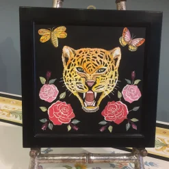 Scagliola Painting Feline with Flowers and Insects