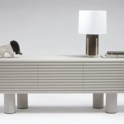 Scala Modern White Leather Wood 3 Door Sideboard