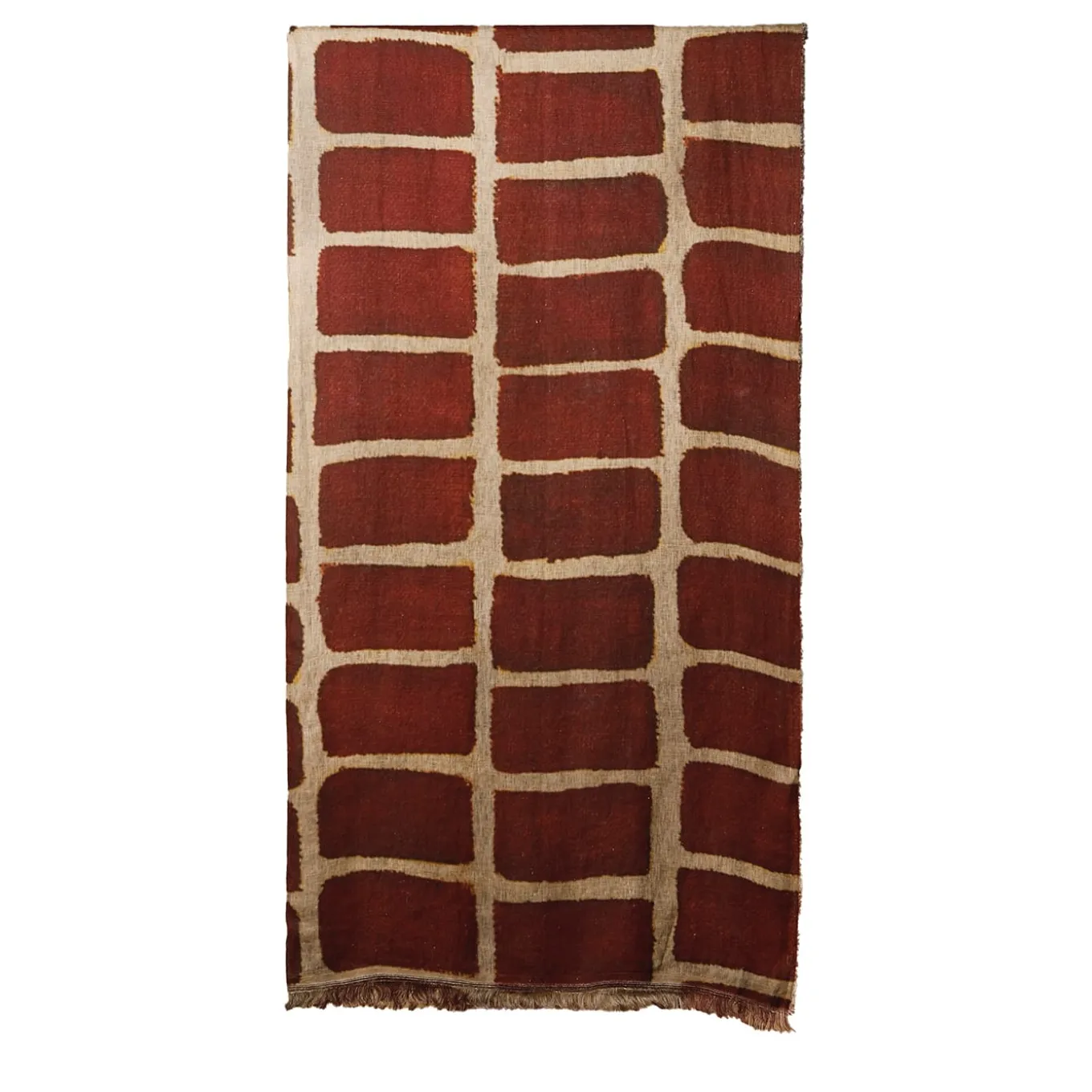 Scilla Patterned Brick-Red & Sand Linen Blanket