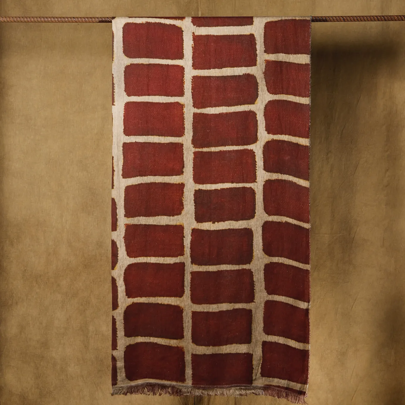 Scilla Patterned Brick-Red & Sand Linen Blanket