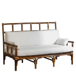 2-Seater White Dedar Fabric & Bamboo Bench