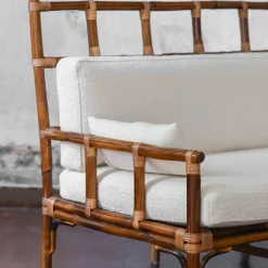 2-Seater White Dedar Fabric & Bamboo Bench