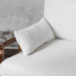 2-Seater White Dedar Fabric & Bamboo Bench