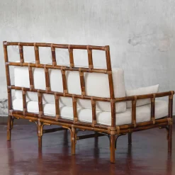 2-Seater White Dedar Fabric & Bamboo Bench