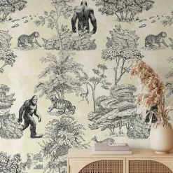 Sepia Tones Mystical Bigfoot Toile de Jouy Wallpaper