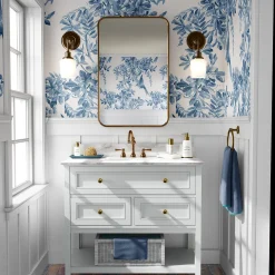 Serene Blue and White Bucolic Branches with Birds Wallpaper