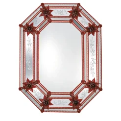 Serenella Red Flowers Murano Glass Mirror