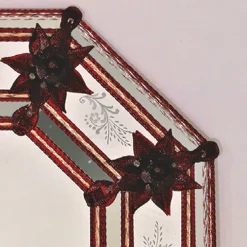 Serenella Red Flowers Murano Glass Mirror