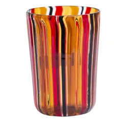 Set of 6 Amber & Red Murano Glasses