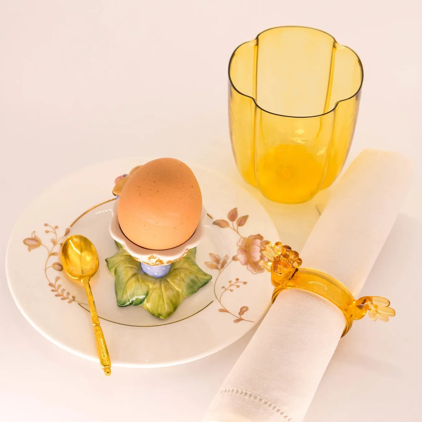 Set Of 4 Amber Petal Water Glasses