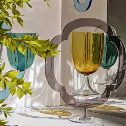 Set Of 4 Amber Petal Wine Glasses