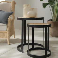 Set of 2 Bea Round Ash & Anthracite-Gray Side Tables