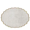 Set of 4 Biege Waxed Linen Scalloped with bronze trim Placemats
