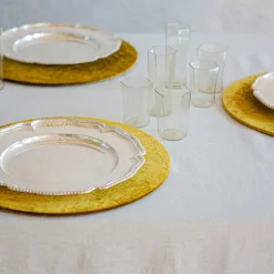 Set of 4 Big Gold Velvet Placemat Covers with Wooden Support