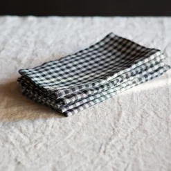 Set of 4 Black and White Linen Napkins