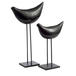 Set of 2 Black Birds Sculpture by Aldo Londi