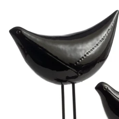 Set of 2 Black Birds Sculpture by Aldo Londi