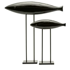 Set of 2 Black Fish Sculpture by Aldo Londi