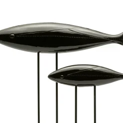 Set of 2 Black Fish Sculpture by Aldo Londi