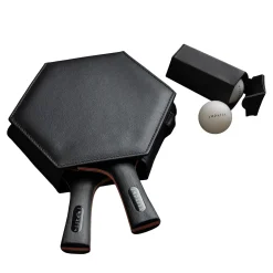 Set of 2 Black Leather Ping-Pong Rackets and Balls