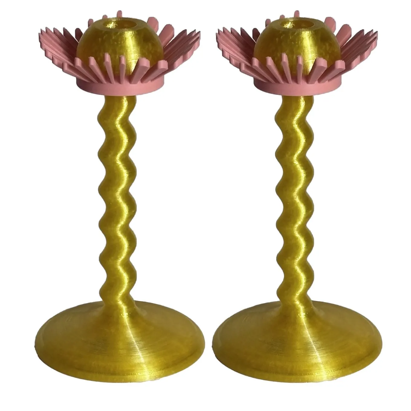Set Of 2 Blooming Gold And Pink 3D Printed Candle Holders