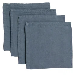 Set Of 4 Blue Light Linen Napkins