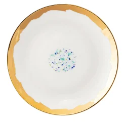 Set of 2 Blue Marble White Dessert Plates with Dripping-Like Rim