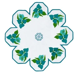 Set of 2 Bougainville Round White & Light Blue Linen Placemats