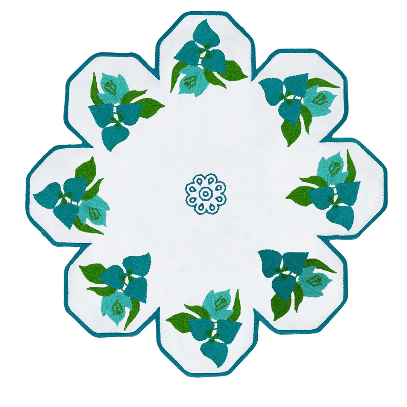 Set of 2 Bougainville Round White & Light Blue Linen Placemats