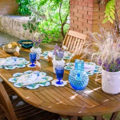 Set of 2 Bougainville Round White & Light Blue Linen Placemats