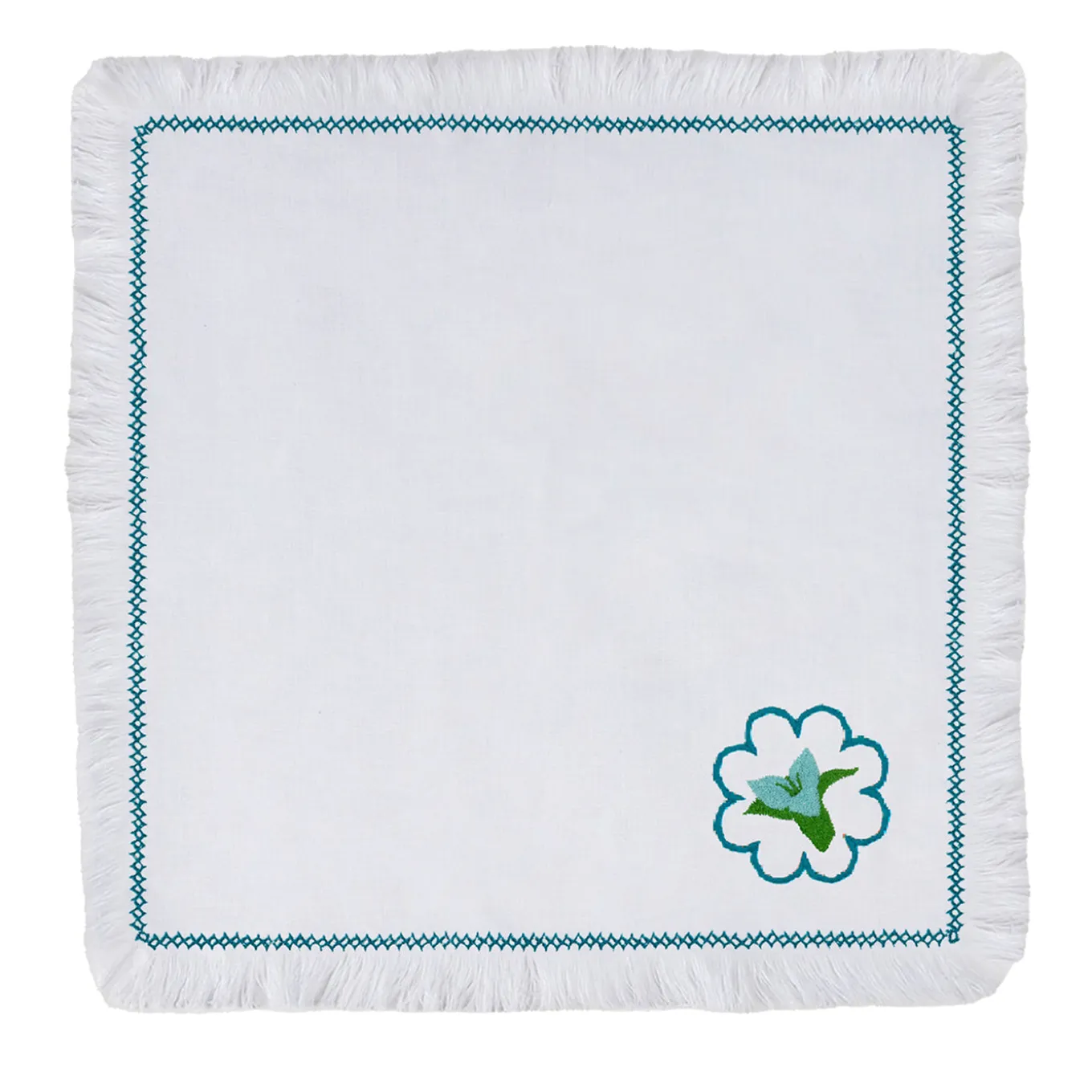Set of 2 Bougainville White & Light Blue Linen Napkins