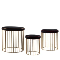 Set of 3 Brass Cage Stools