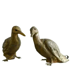 Set of 2 Brass Duck Sculptures