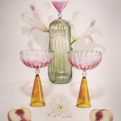 Set of 2 Calypso Pink and Amber Wine Glasses