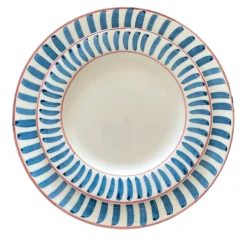 Set of 12 Ceramic Blue Dining Plates